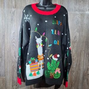 Holiday Llama Days‎ Ugly Christmas Sweater Womens 1X Plus Size Festive